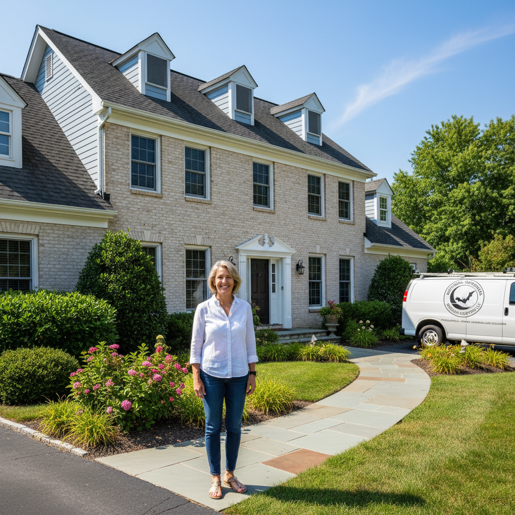 house with pest control service van parked nearby